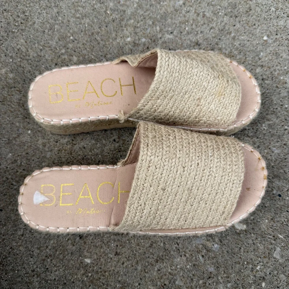 Beach by Matisse DelMar Natural Jute Espadrille Platform Slide Sandals Sz 8